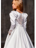 Beaded White Lace Satin Flower Girl Dress With Pockets